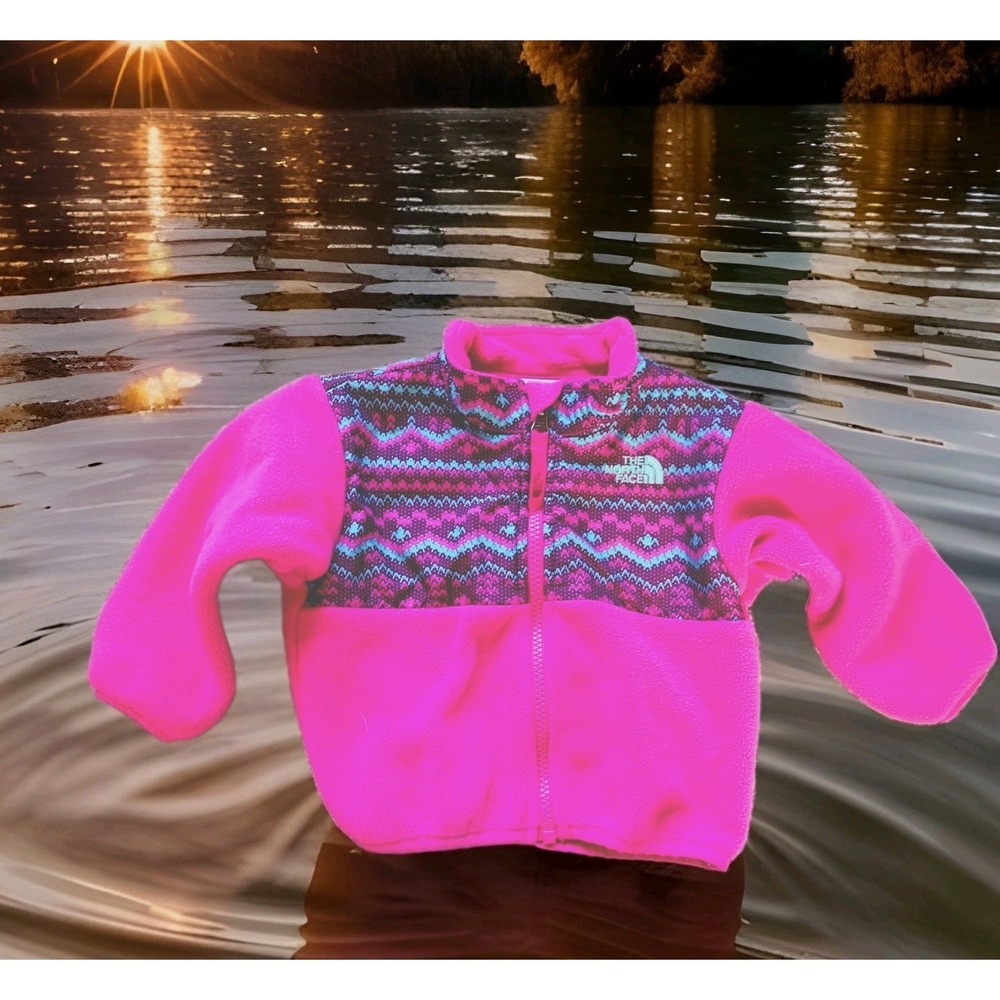 The North Face Fleece Jacket Infant 6-12M Pink Good Fair Isle Full Zip Logo